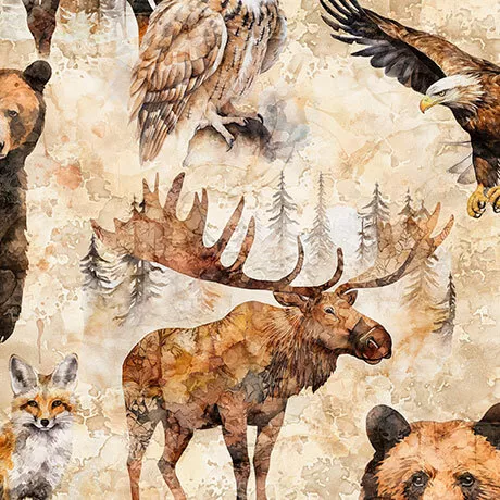 31582A Mountain Splendor - Lodge Animals -Tan