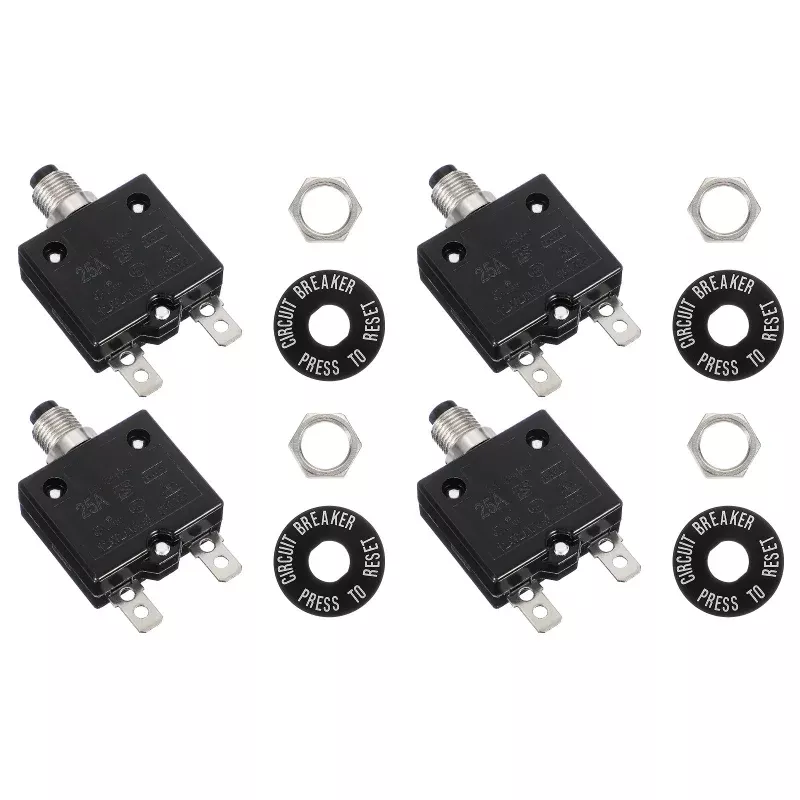 4 Pcs 25Amp Push Button Circuit Breaker,125/250V AC 50V DC Overload Protector
