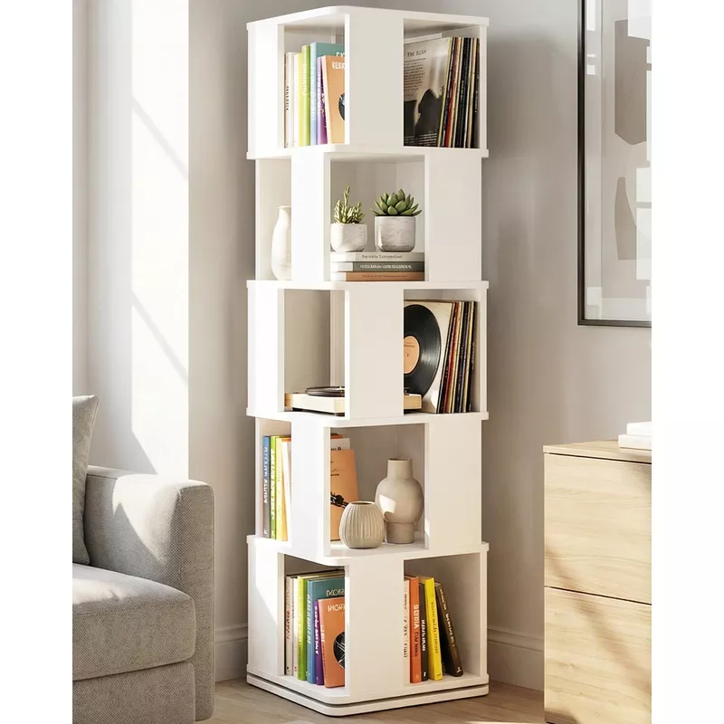 5-Tier Rotating Bookshelf Tower White