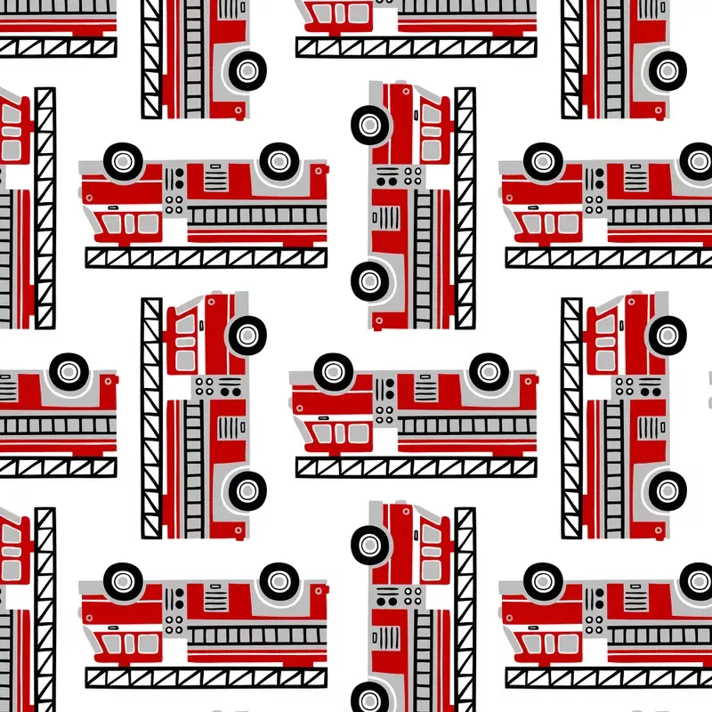 All Over Firetruck Fabric – White