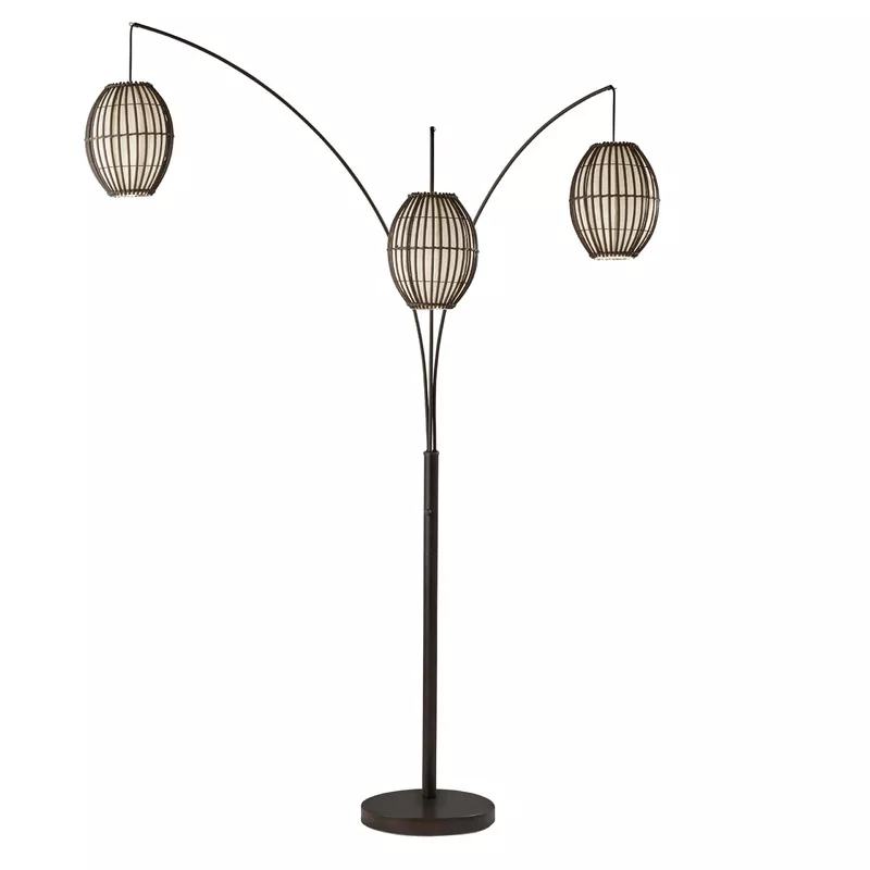 Arc Floor Lamp with 3 Movable Shades & Adjustable Height Black