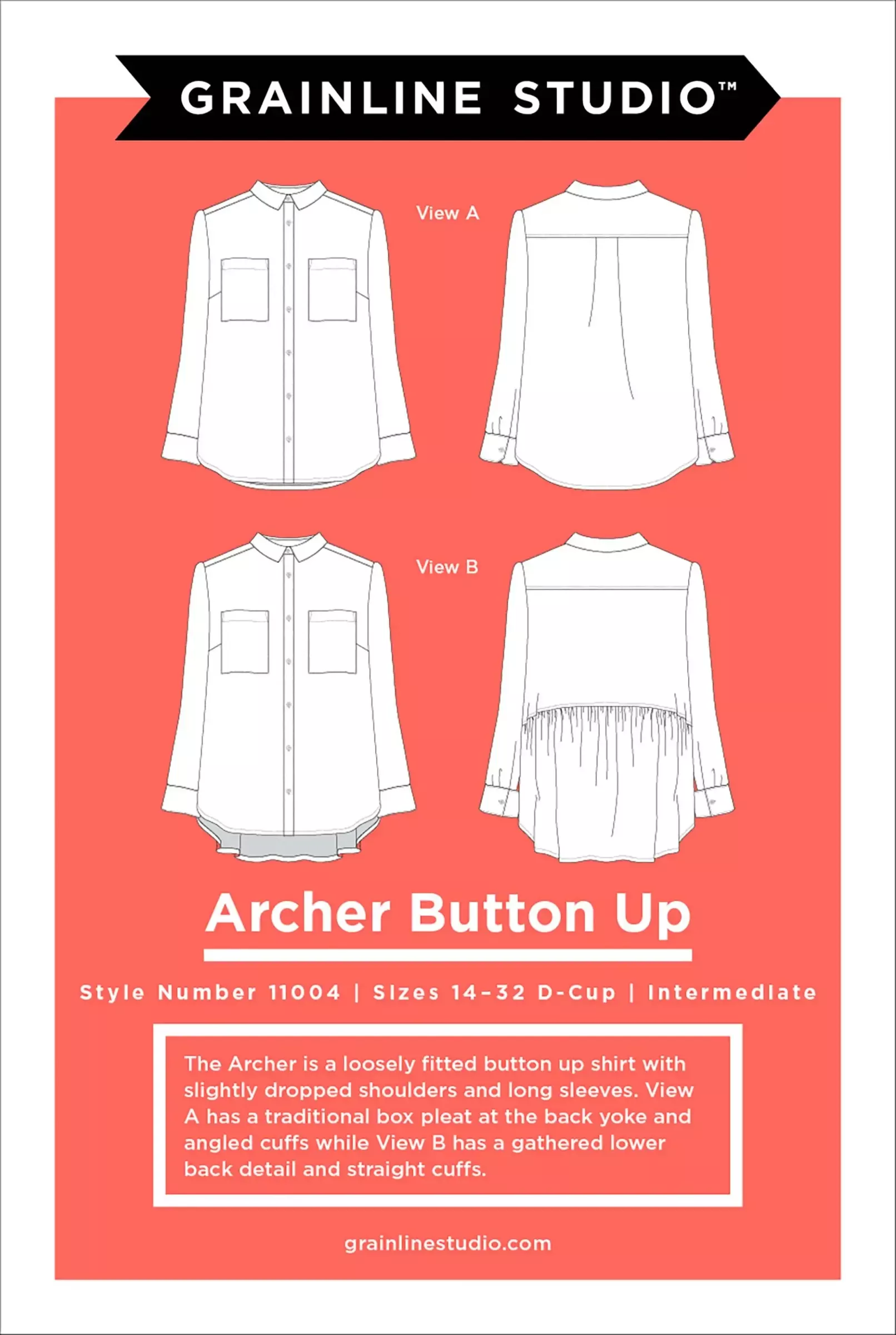 Archer Button Up Sizes 14-32D-Cup - Grainline Studio