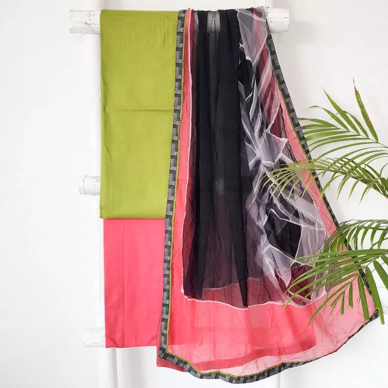 ASIFA-Pure Cotton Green With Peach Set