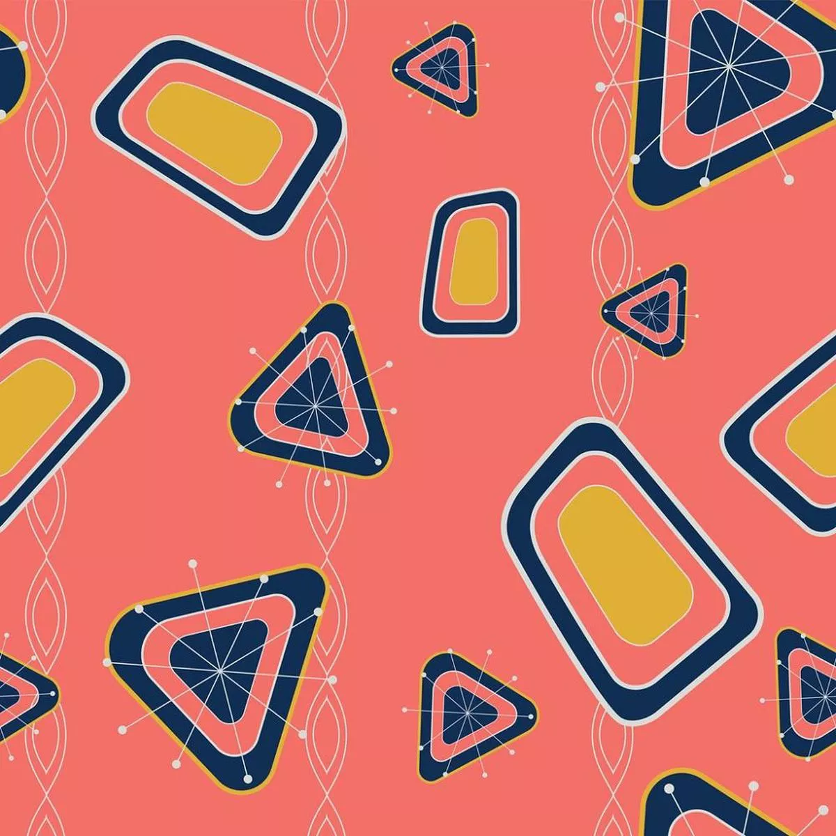 Atomic Geometric Pattern #3 Fabric – Pink