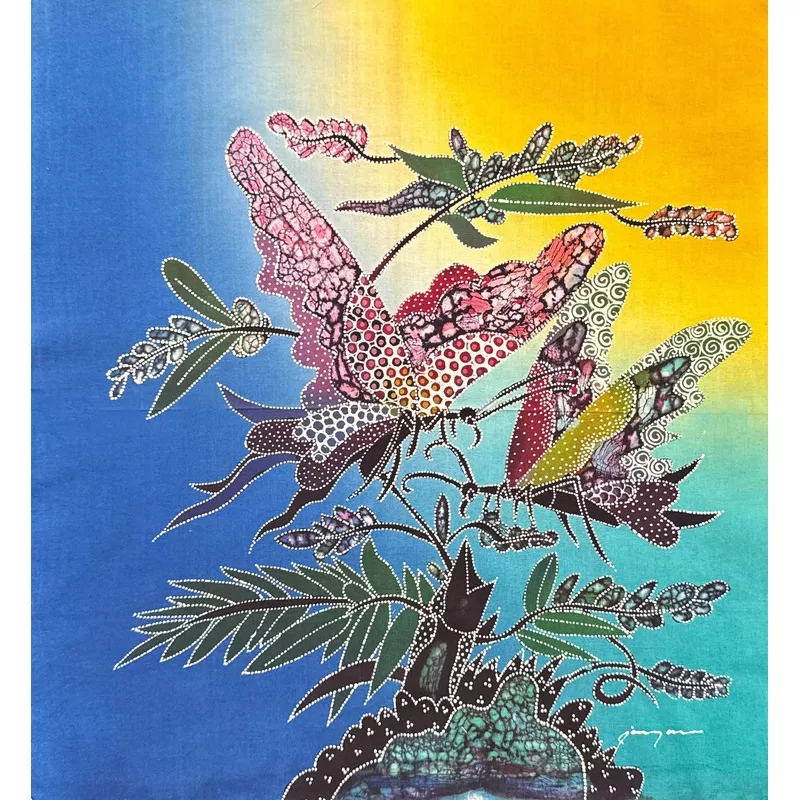 Batik Panel – Butterflies on Leaves, Medium, 19 x 17in