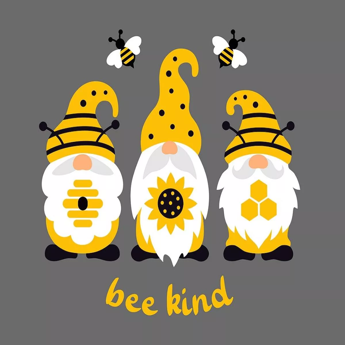 Bee Kind Bees Gnomes Fabric Panel – Gray