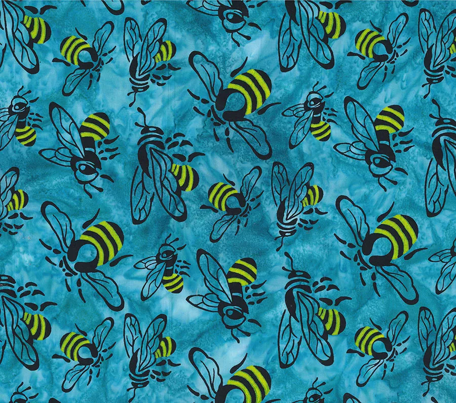 Bees - Batik - Turquoise - Buzzy Bee - Banyan Batiks Studio