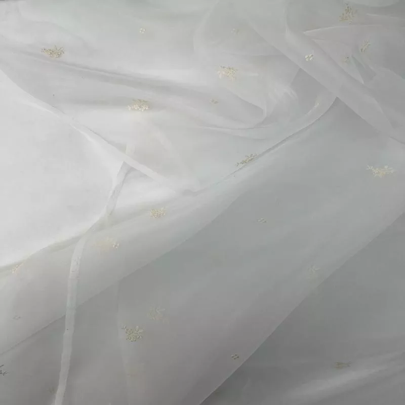 Beige-White Polyester Cotton Organza