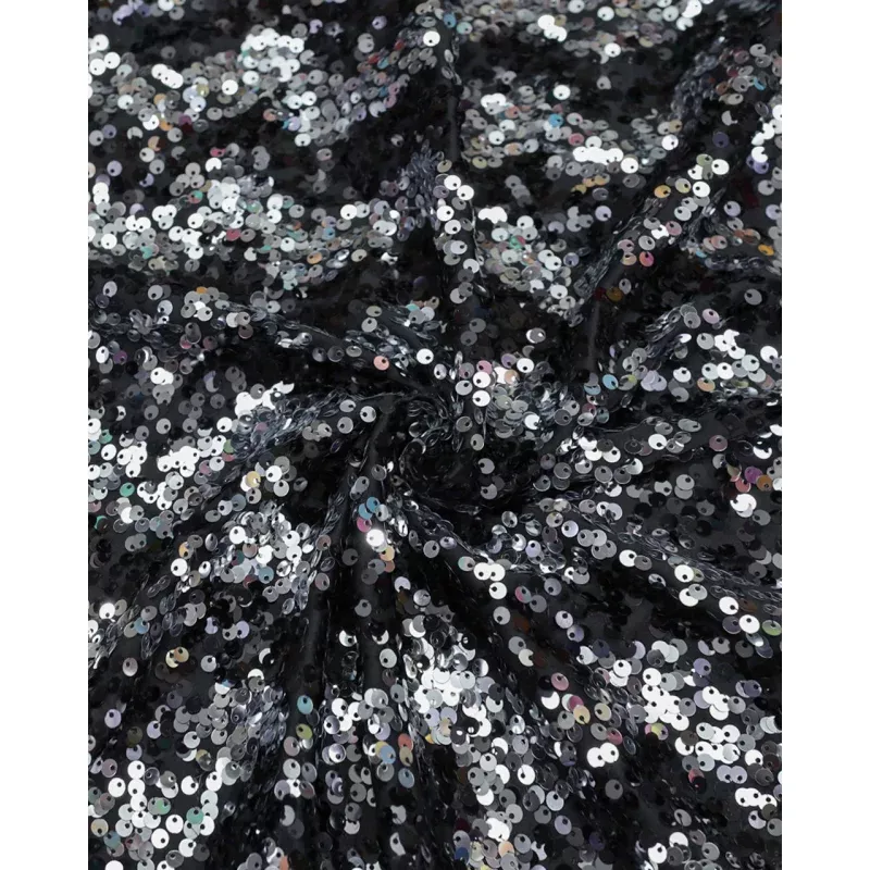 BLACK & SILVER GEORGETTE SEQUINS FABRIC