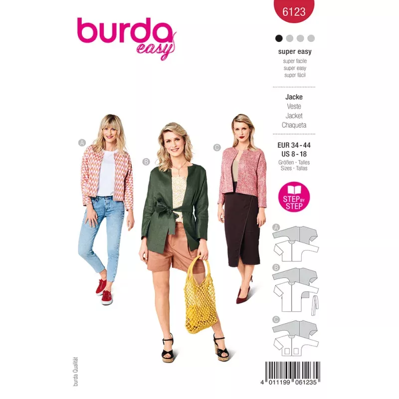 BURDA 6123 Collarless Jacket with Integral Sleeves Sewing Pattern