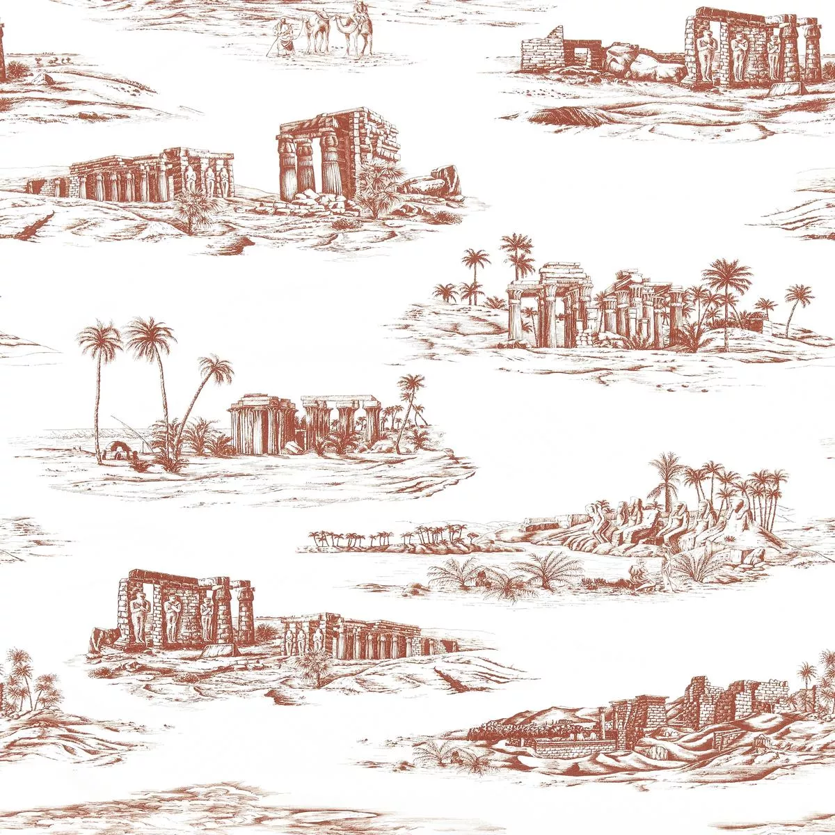 Cairo Toile Red Clay Fabric