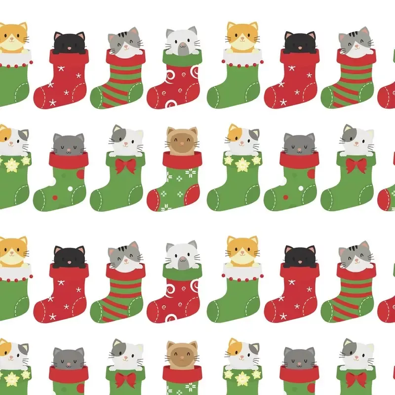 Cats For Christmas Fabric – White