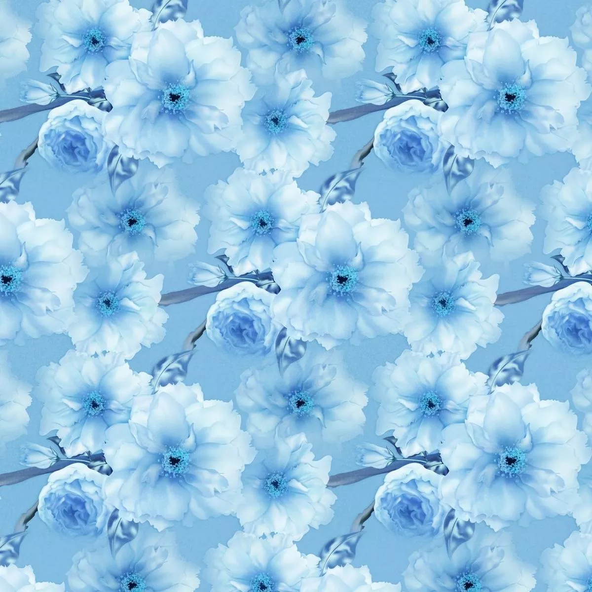 Cherry Sakura Flower Fabric – Blue