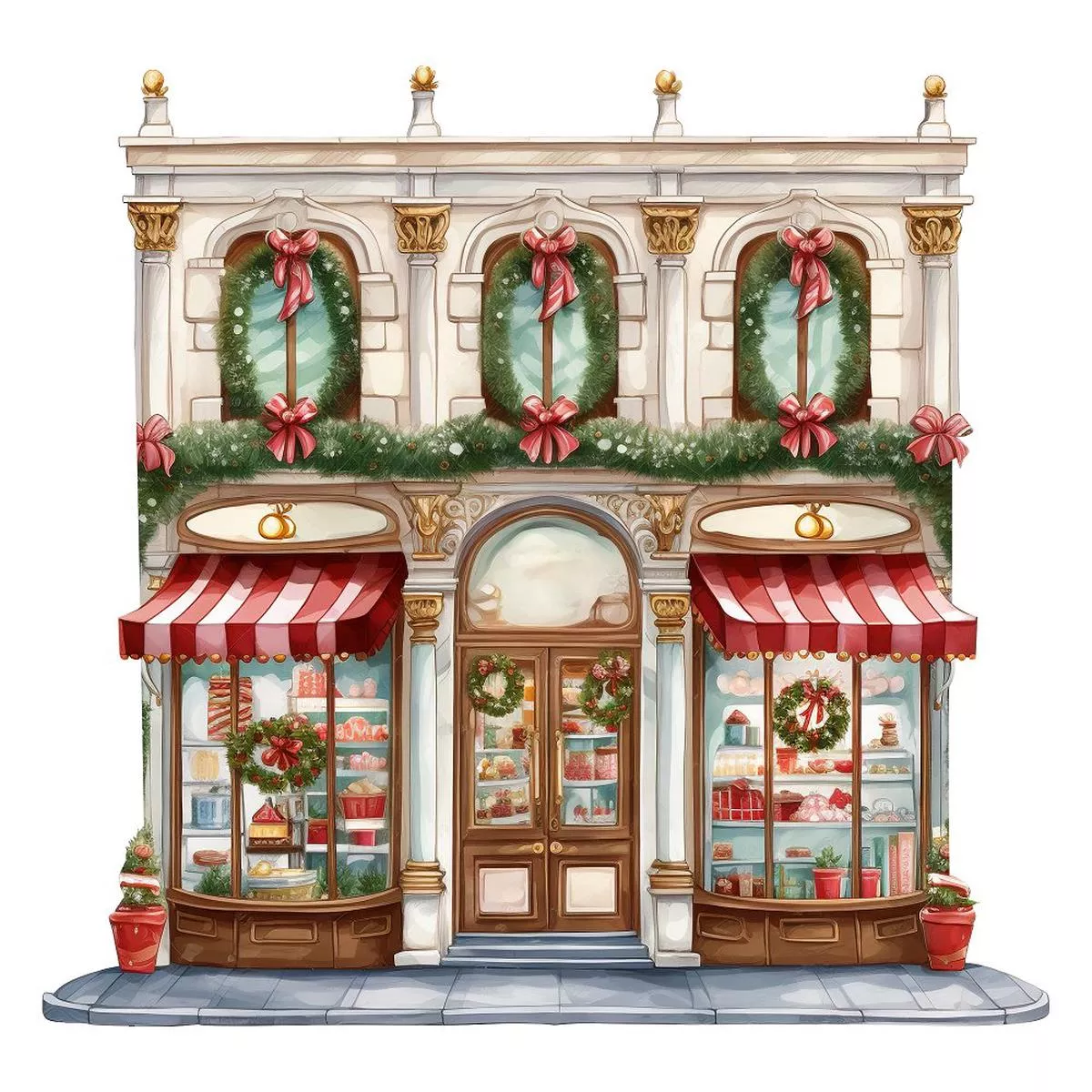 Christmas Bakery Storefront Fabric Panel