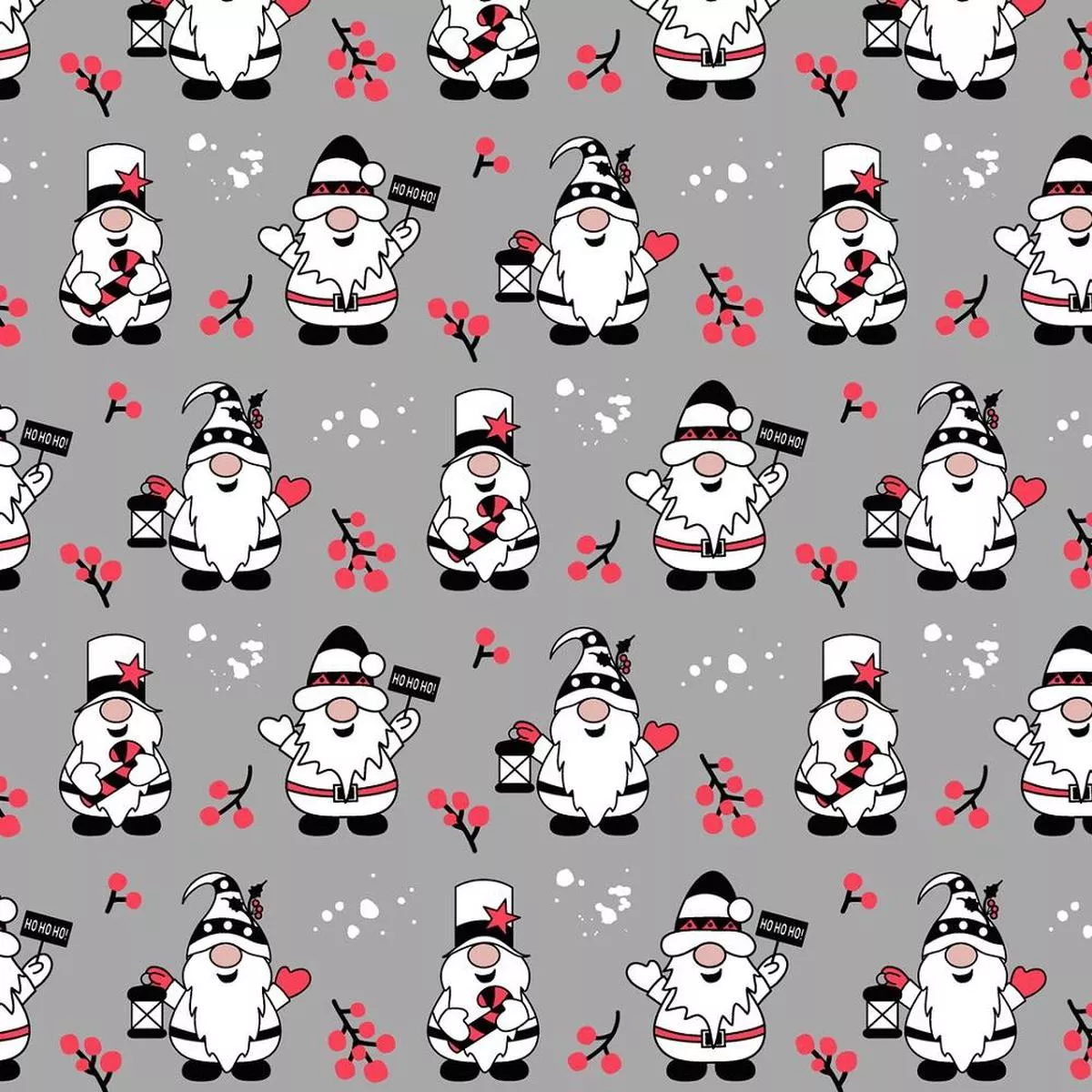 Christmas Gnomes & Berries Fabric – Gray