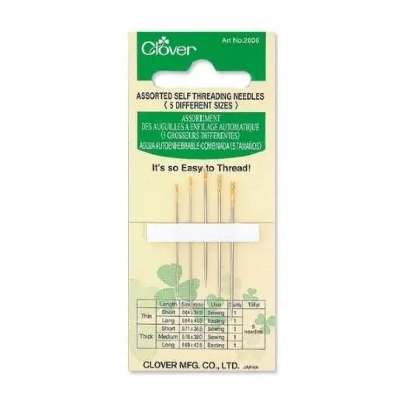 Clover Self-Threading Hand Sewing Needles, Assorted Sizes