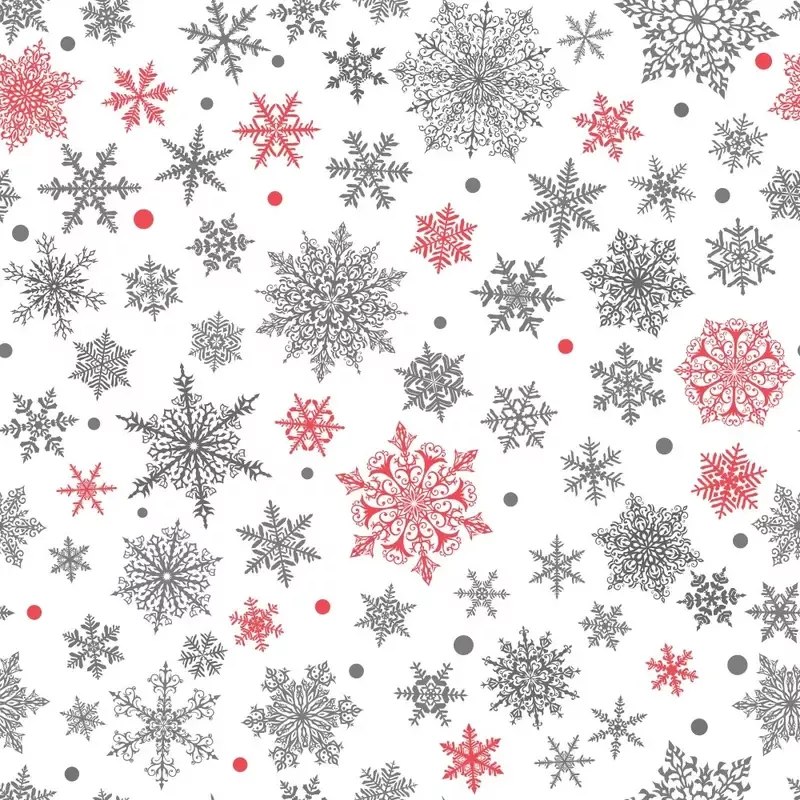 Complex Snowflakes Fabric – Gray/Red