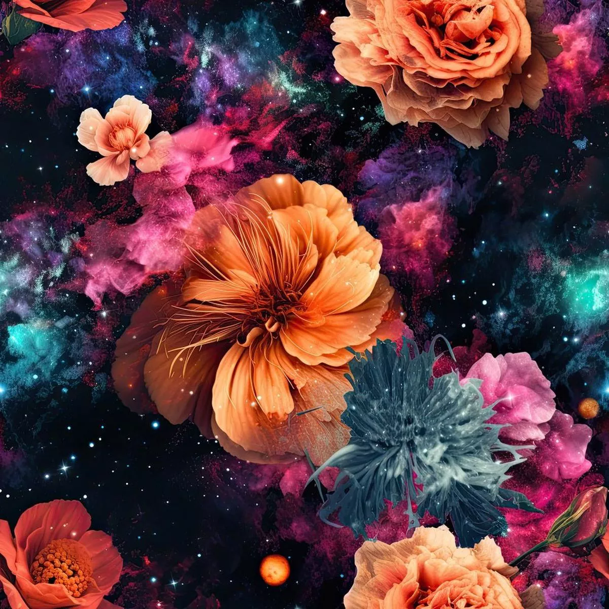 Cosmic Galaxy Floral Pattern #5 Fabric