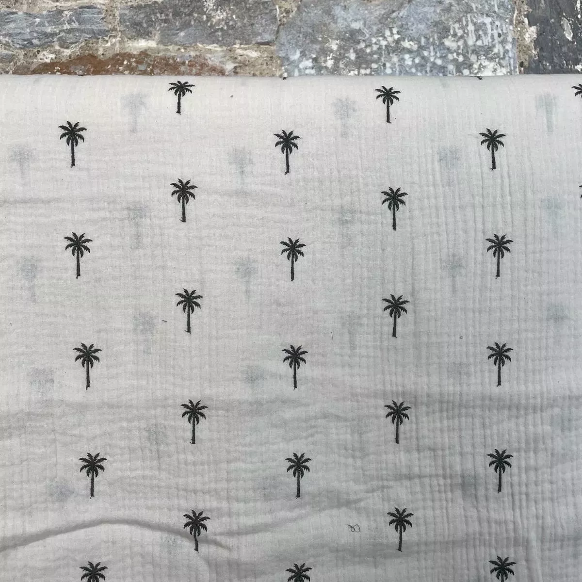 Cream Double gauze Embroidered Palm Tree 16M