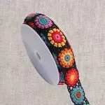 Crochet Roses Trim- Black with Multi Flowers