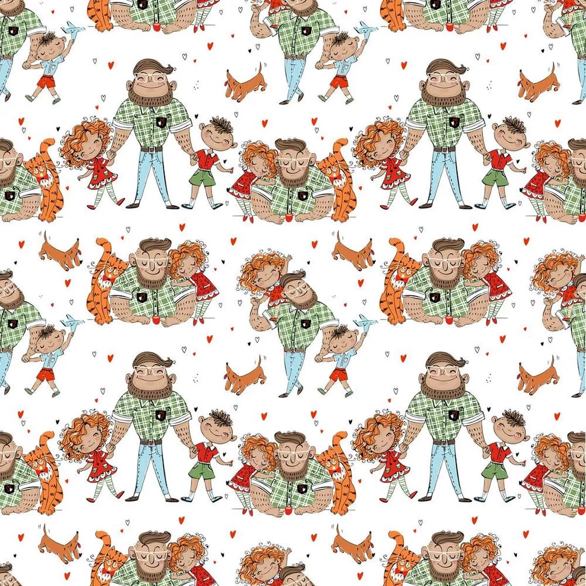 Dad with Kids Variation #1 Fabric