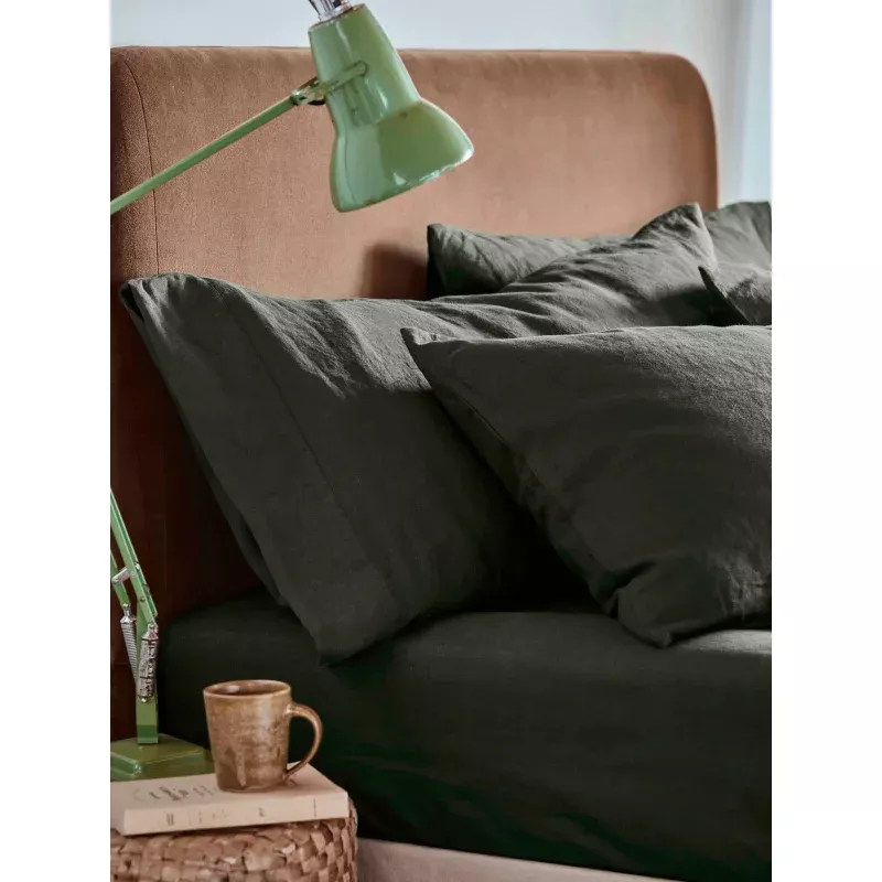 Fern Green Linen Blend Square Pillowcases (Pair)