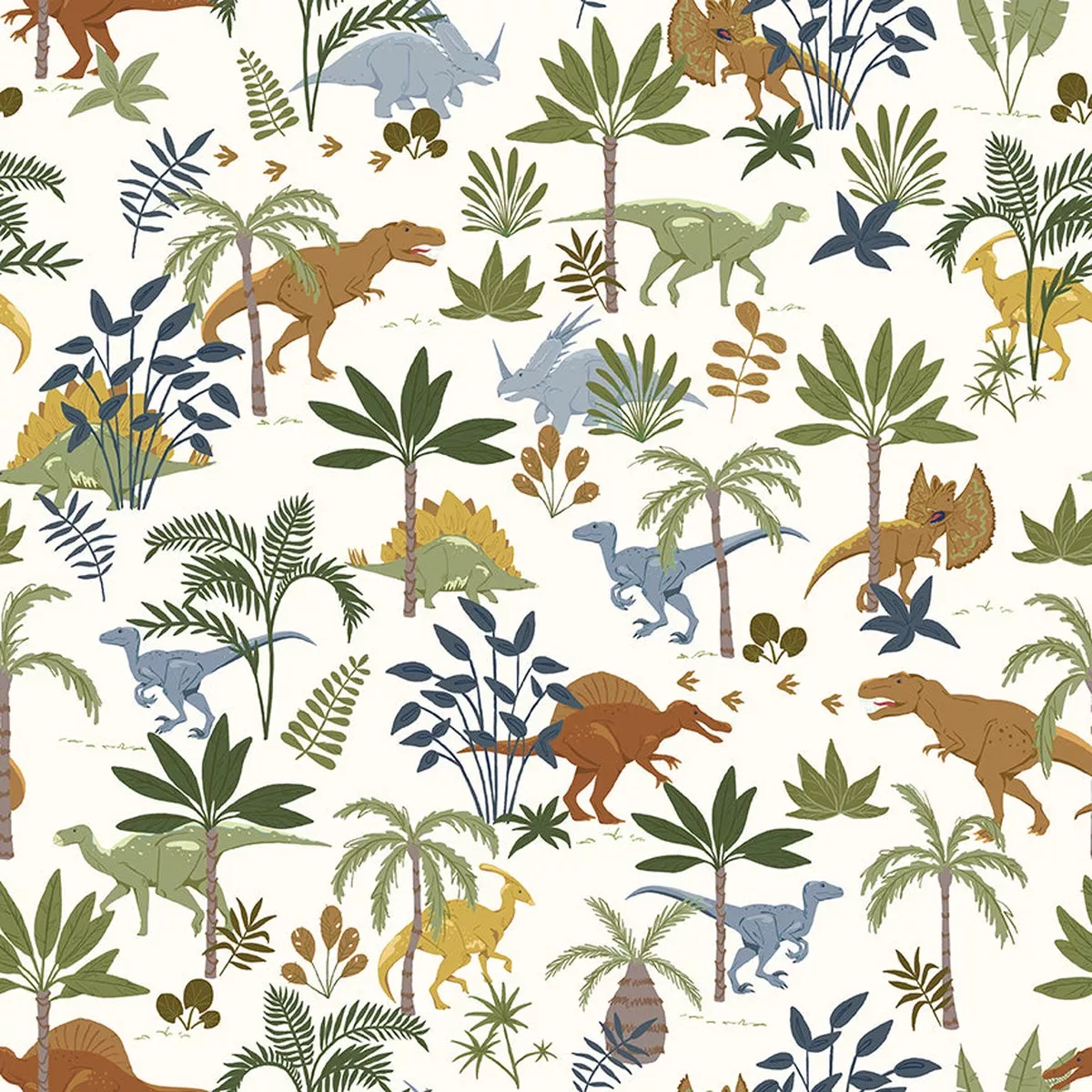 Flannel Cretaceous Jungle – Dinos – Off White