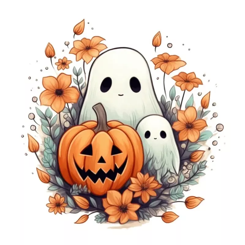 Floral Ghosties with Pumpkin Fabric Panel