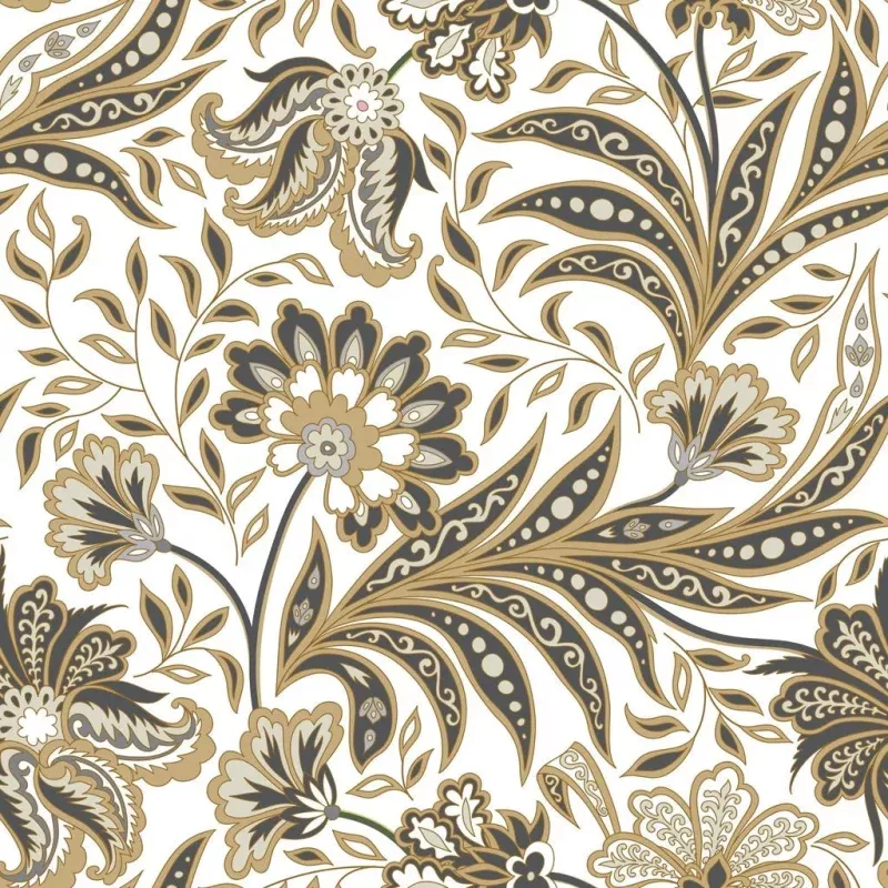 Flourish Oriental Flowers Fabric – White
