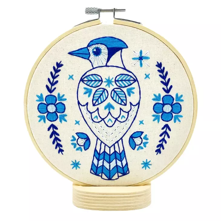 Folk Blue Jay Complete Embroidery Kit (Hook, Line & Tinker)