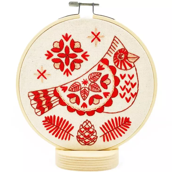 Folk Cardinal Complete Embroidery Kit (Hook, Line & Tinker)
