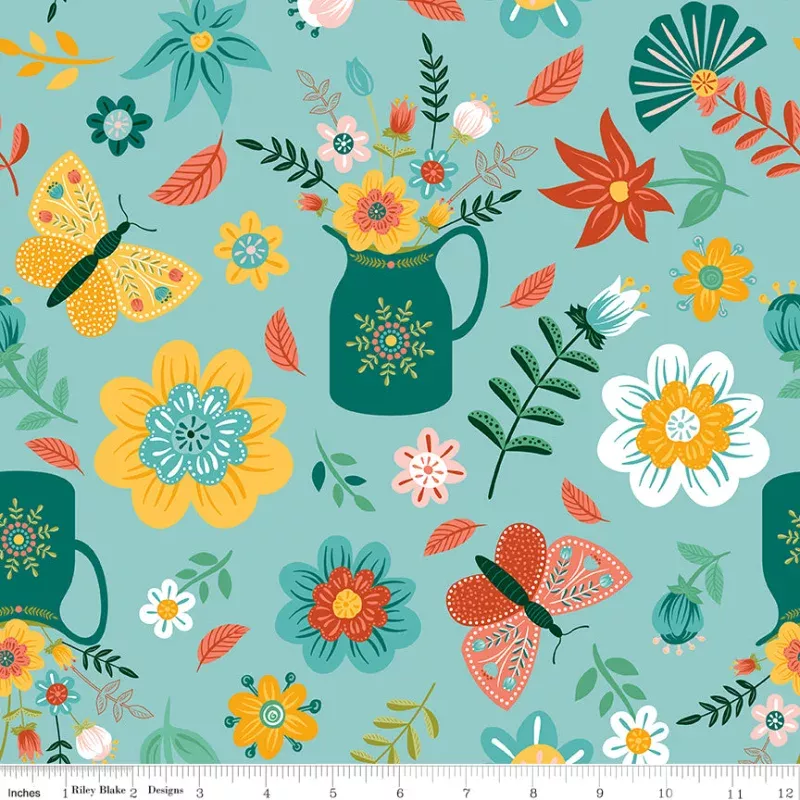 Folk Floral Main Aqua