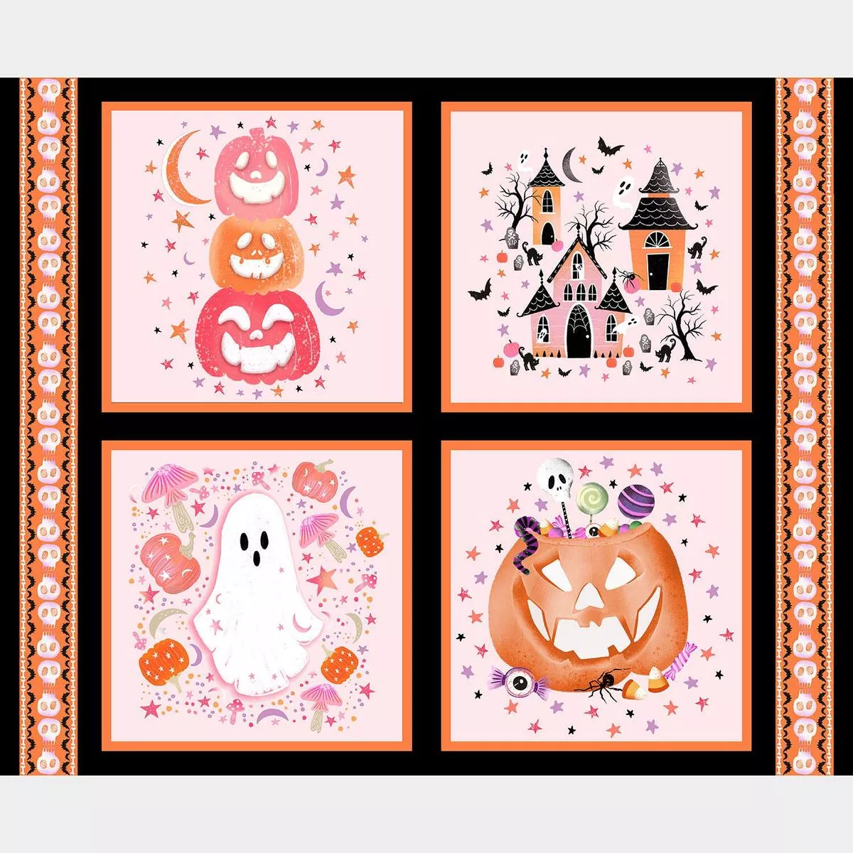 Ghostly Greetings – Halloween Light Pink Pillow Panel