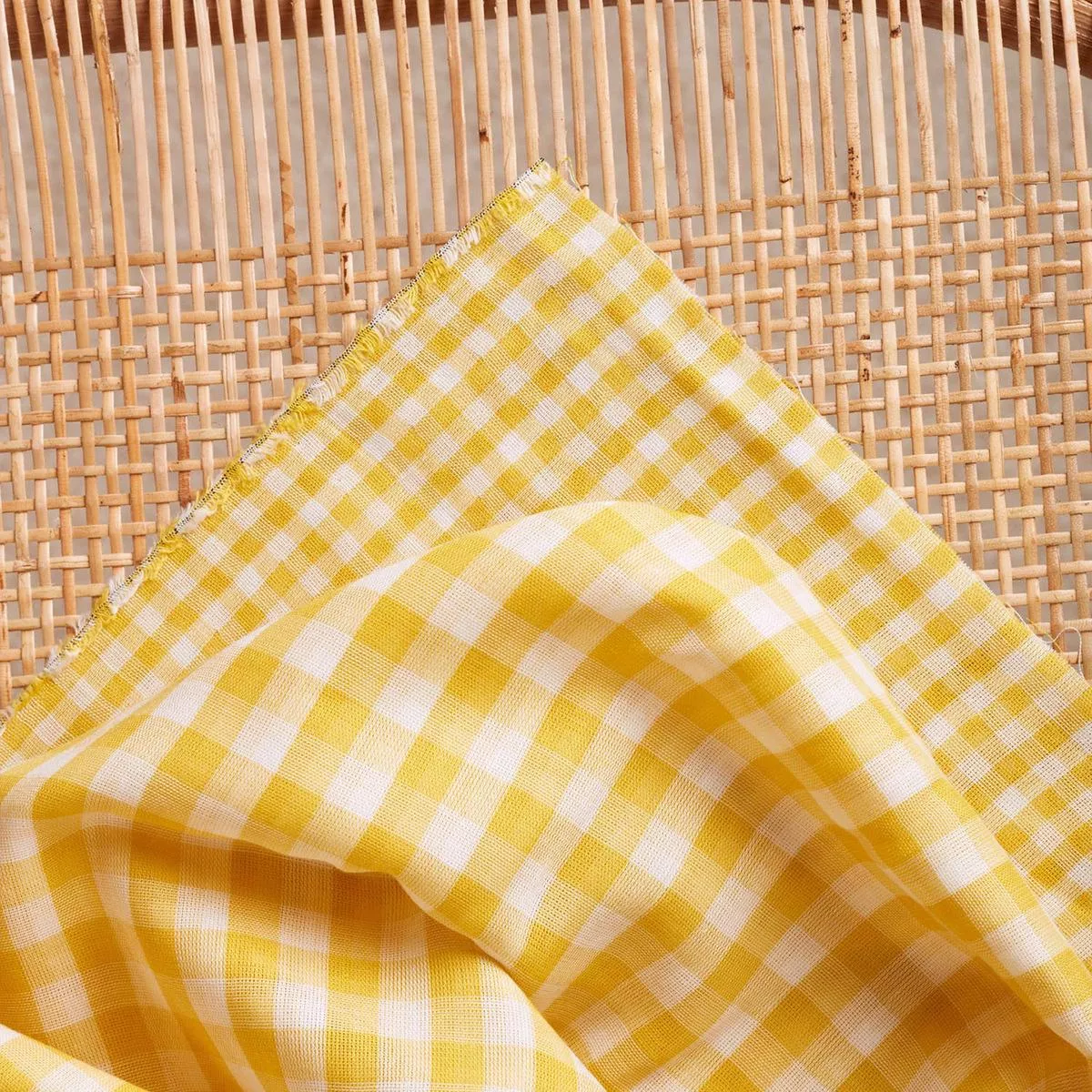 Gingham Off-White Lemon Fabric