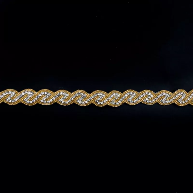 Gold and Crystal Zig Zag Beaded Rhinestone Trim – 1″