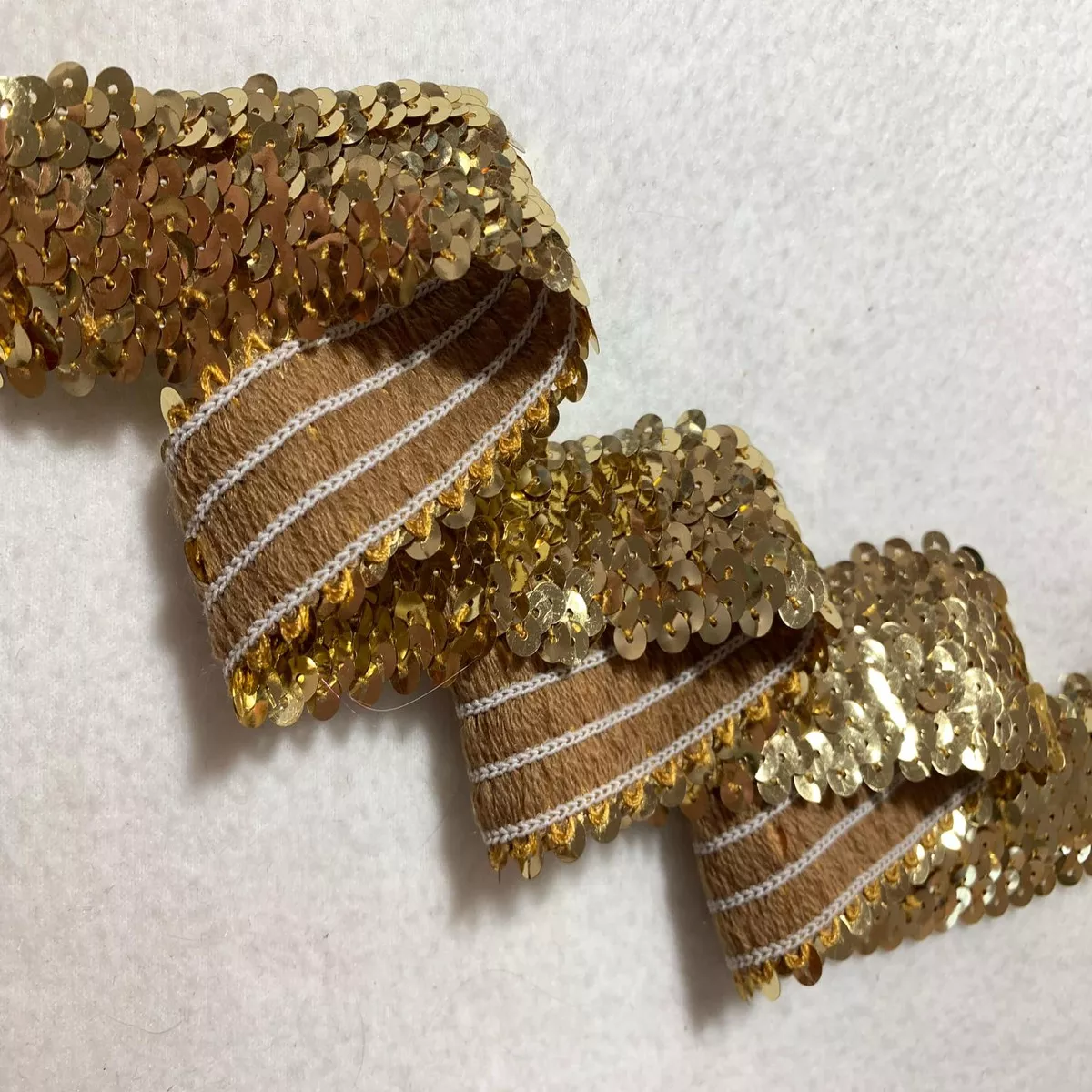Gold Sequin Stretch Elastic 1-1/4″ wide Trim