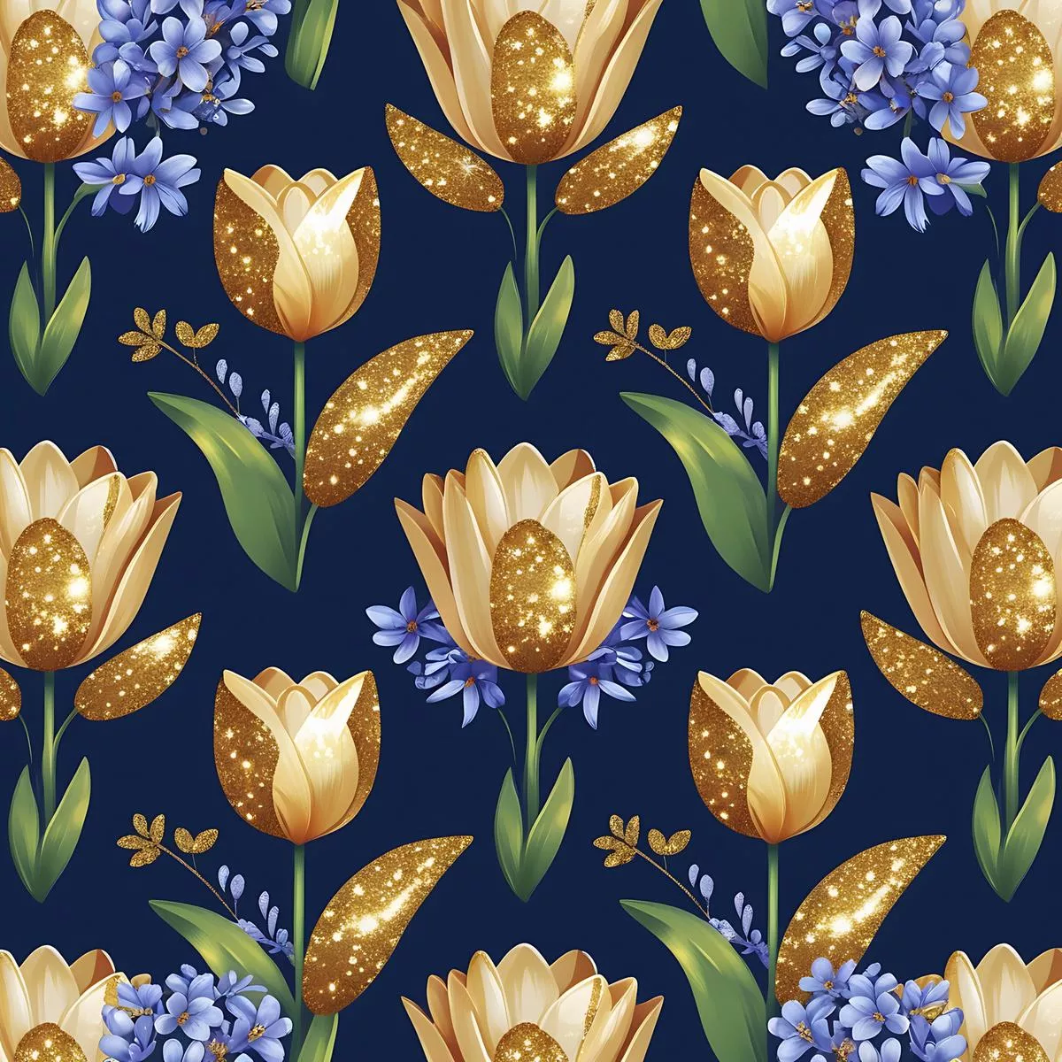 Golden Glitter Spring Pattern 8 Quilting Cotton Fabric