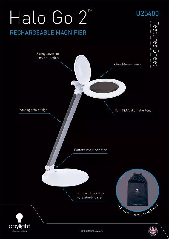 Halo Go 2 Rechargeable Table Magnifier - Daylight Co