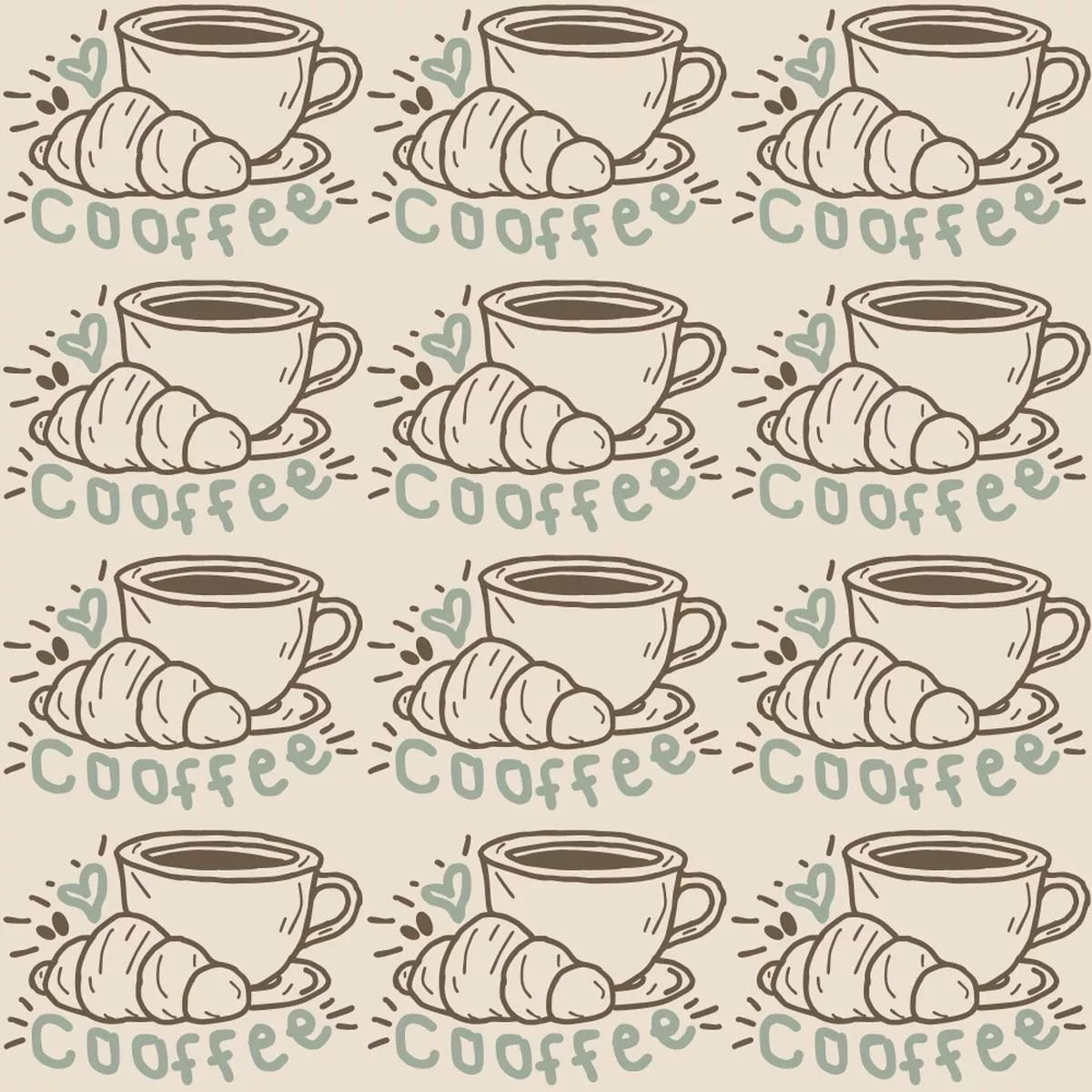 Handdrawn Coffee Pattern 7 Quilting Cotton Fabric