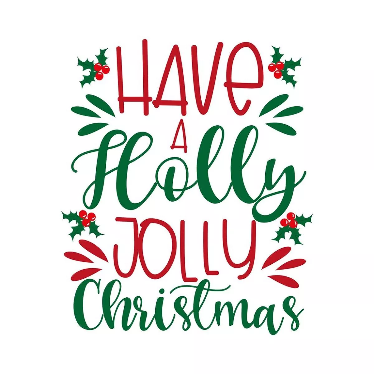 Holly Jolly Christmas Fabric Panel – White
