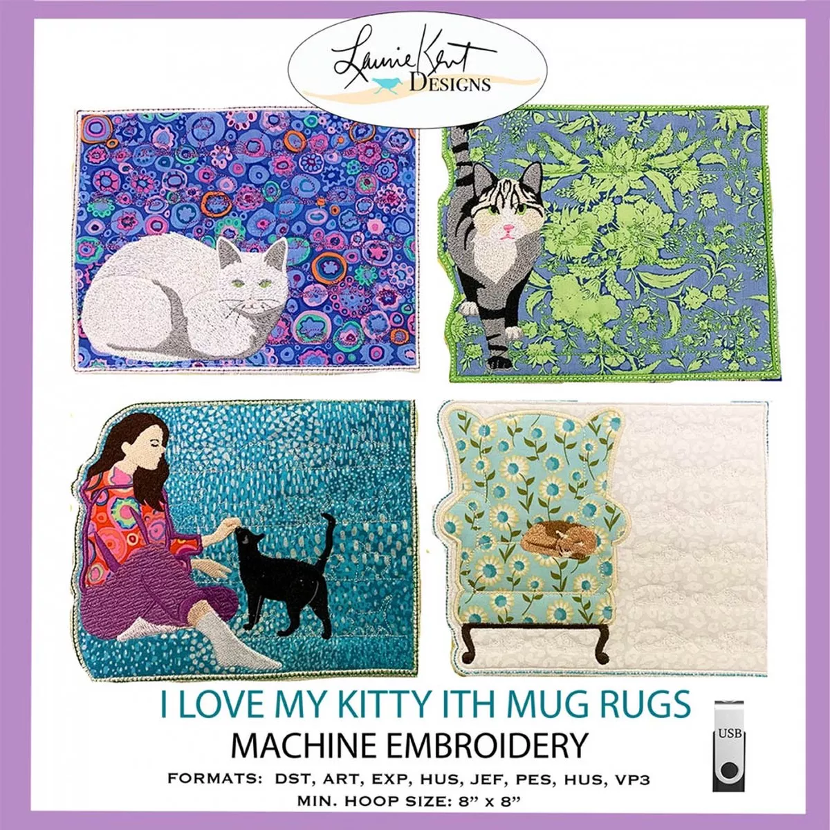 I Love My Kitty Mug Rugs ITH – Embroidery Pattern
