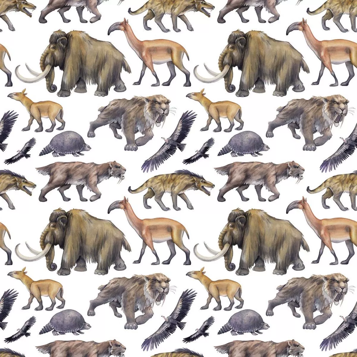 Ice Age Prehistoric Animals Fabric