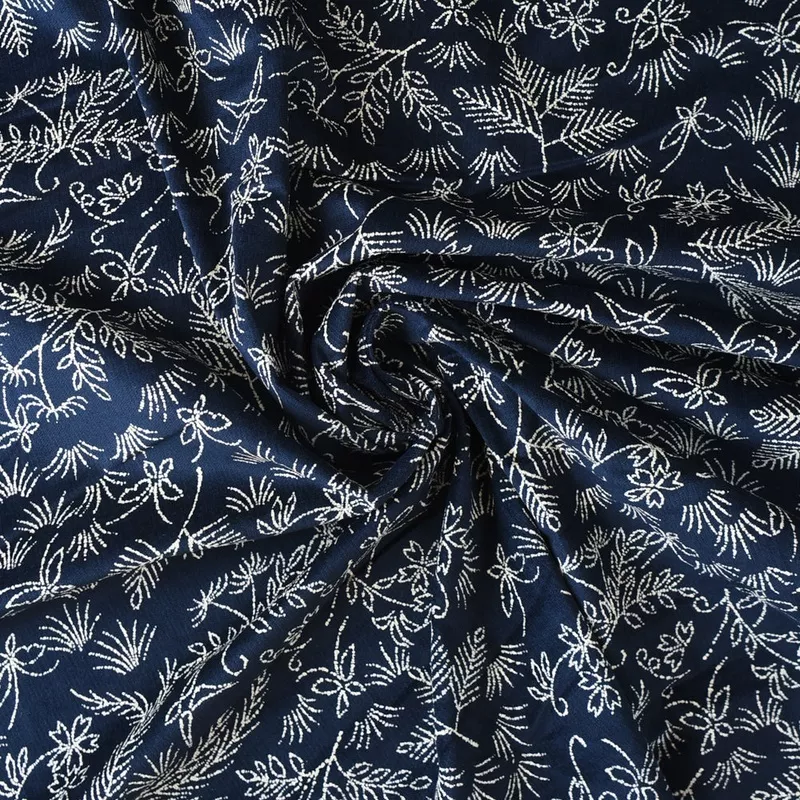 Indigo-Dyed Brushed Cotton, Botanical Print
