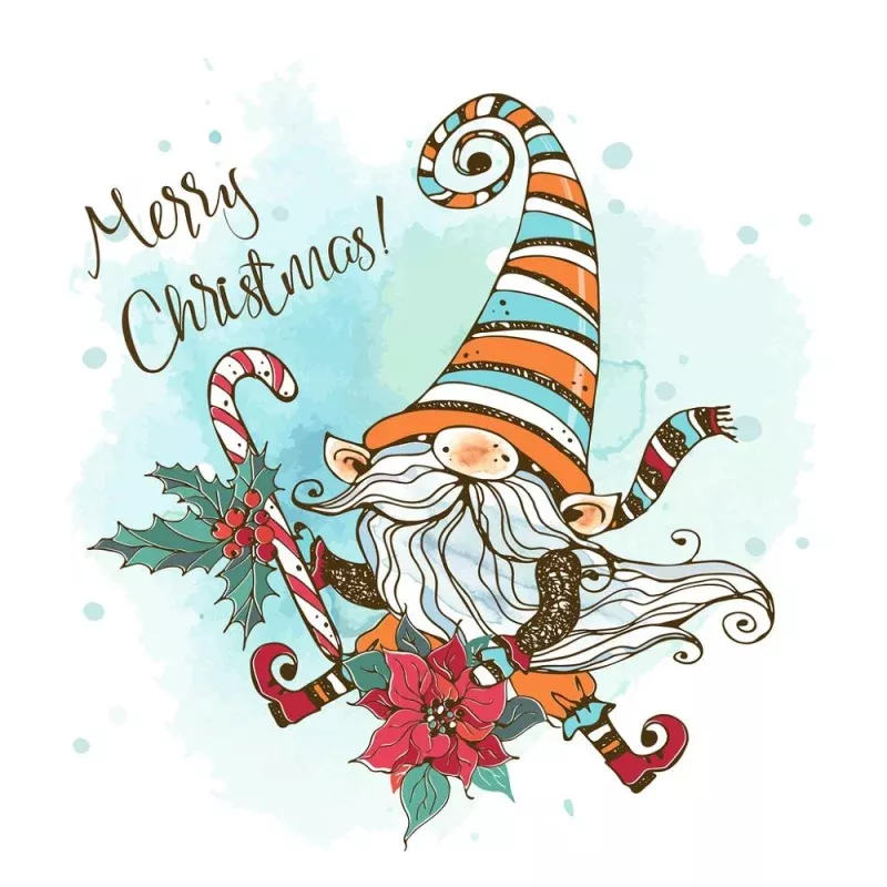 Jumping Nordic Gnome With Candy Cane Fabric Panel