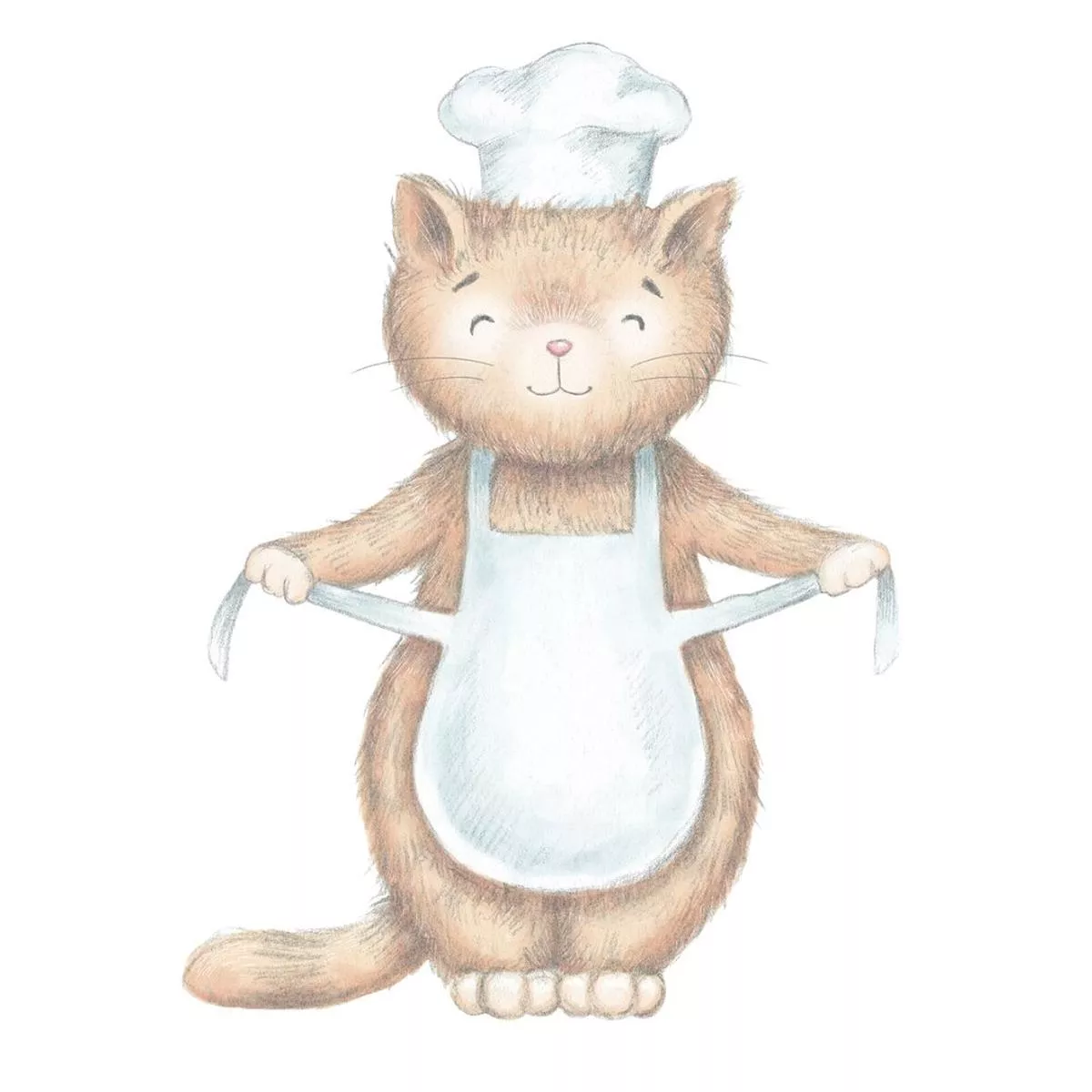 Kitten With Apron In The Kitchen Fabric Panel