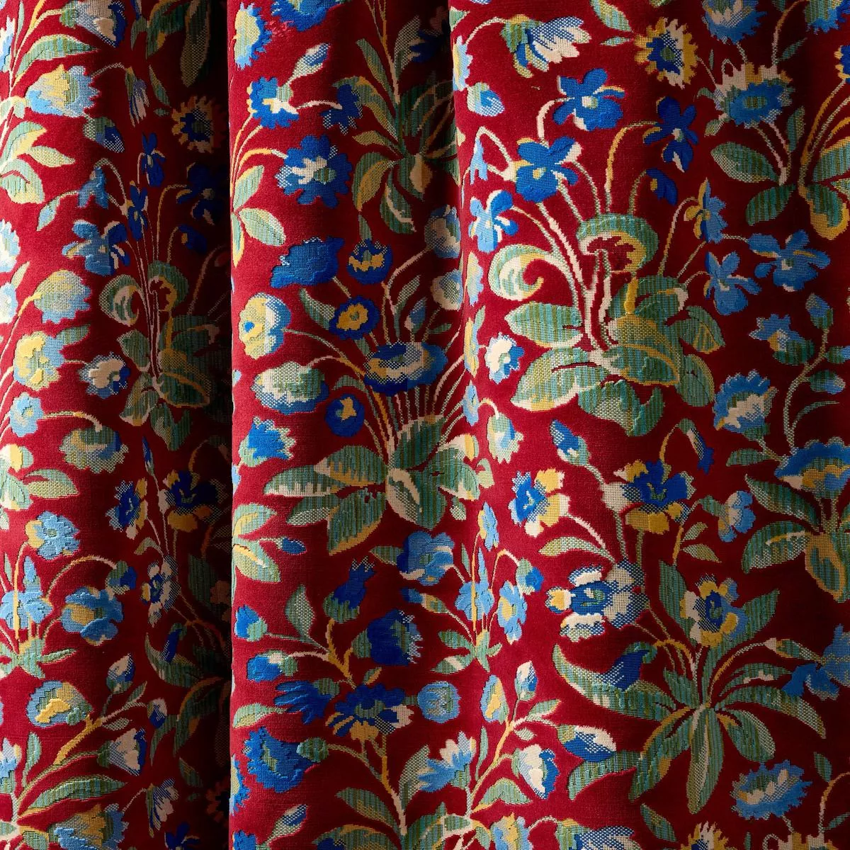 Millefleur Velvet Ruby Cobalt Fabric