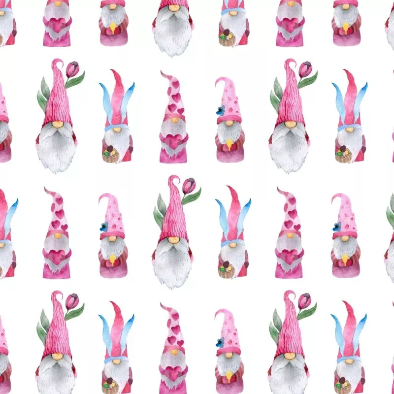 Packed Valentine Gnomes Fabric – White