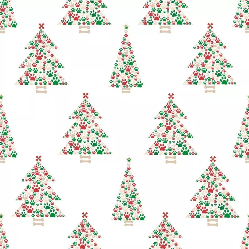 Paw Print Christmas Trees Fabric