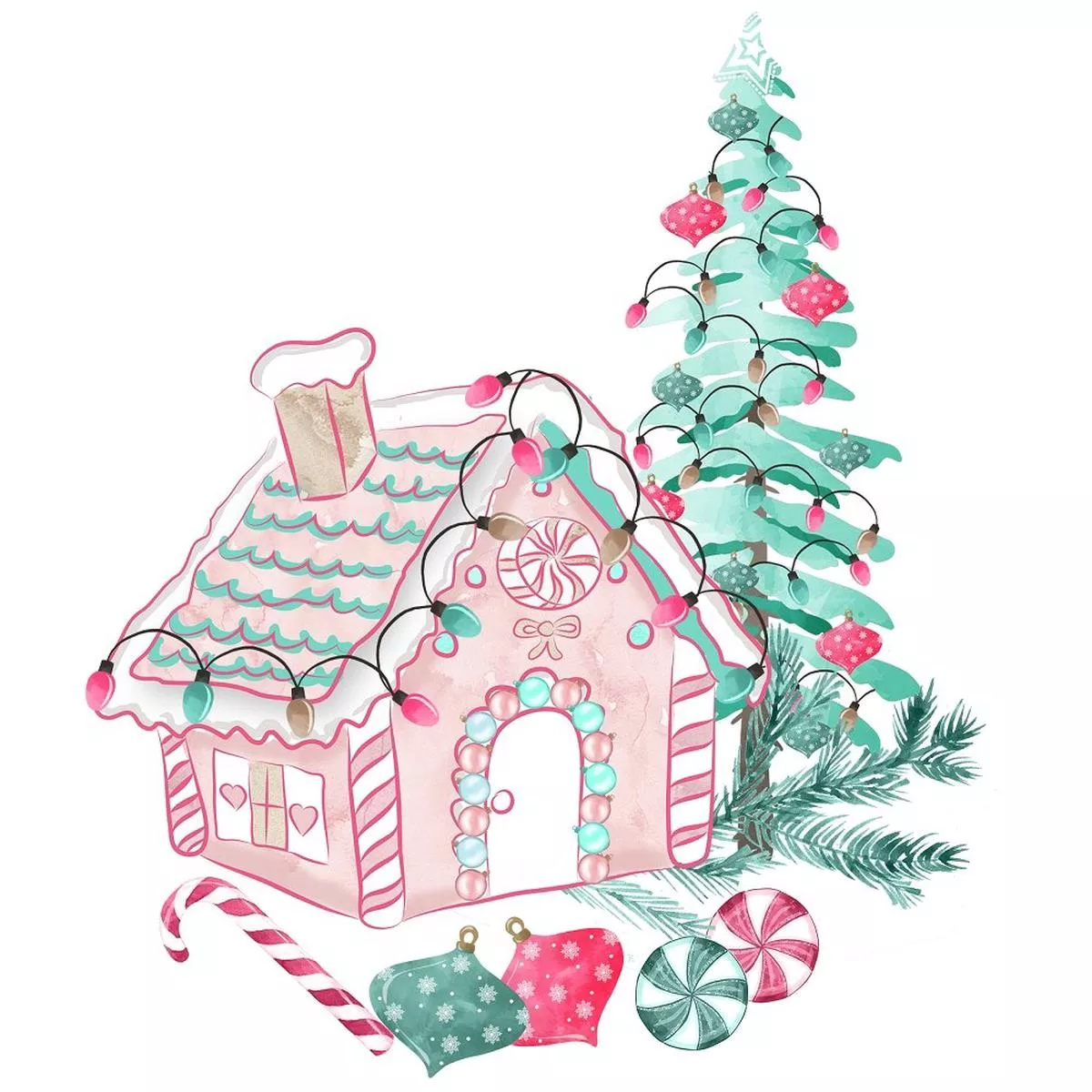 Peppermint Christmas Scene #1 Fabric Panel