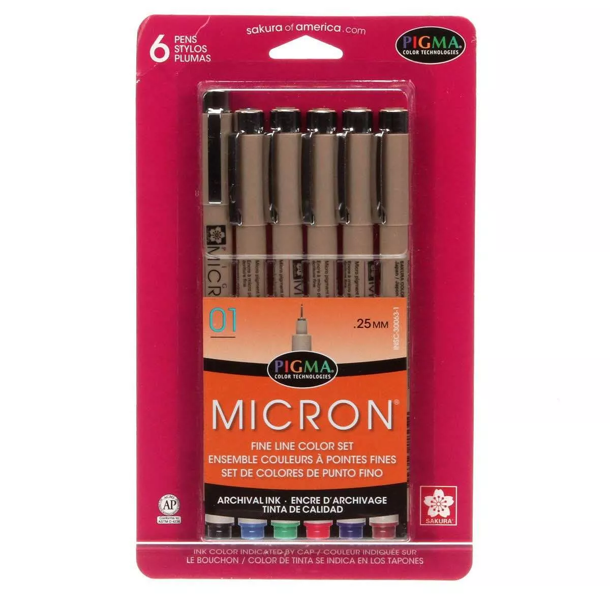 Pigma Micron Pen Set Size 01 6 Colors